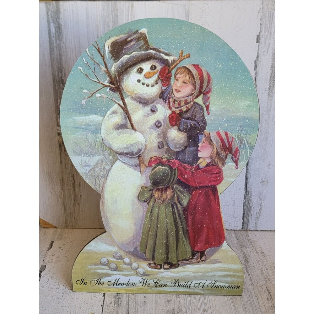 Vintage wooden Snowman Victorian kid building xmas figure decor